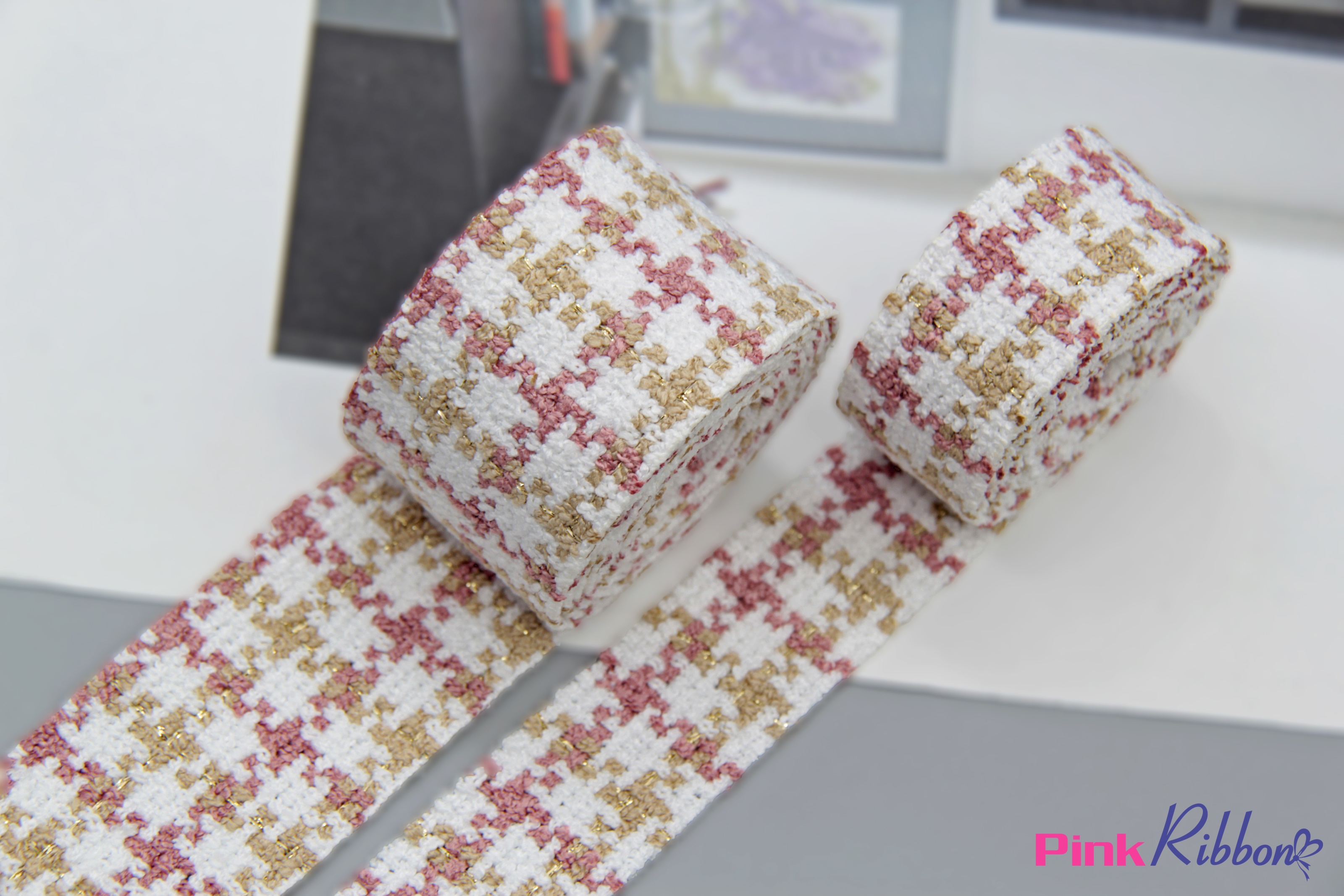 Ruy băng dạ tweed kẻ 2.5cm và 3.8cm