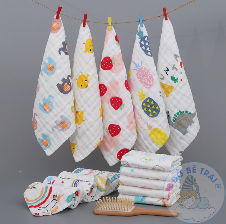 Set 5 khăn mặt xô nhăn 6 lớp Kiluta túi zip - 30*30 Cm