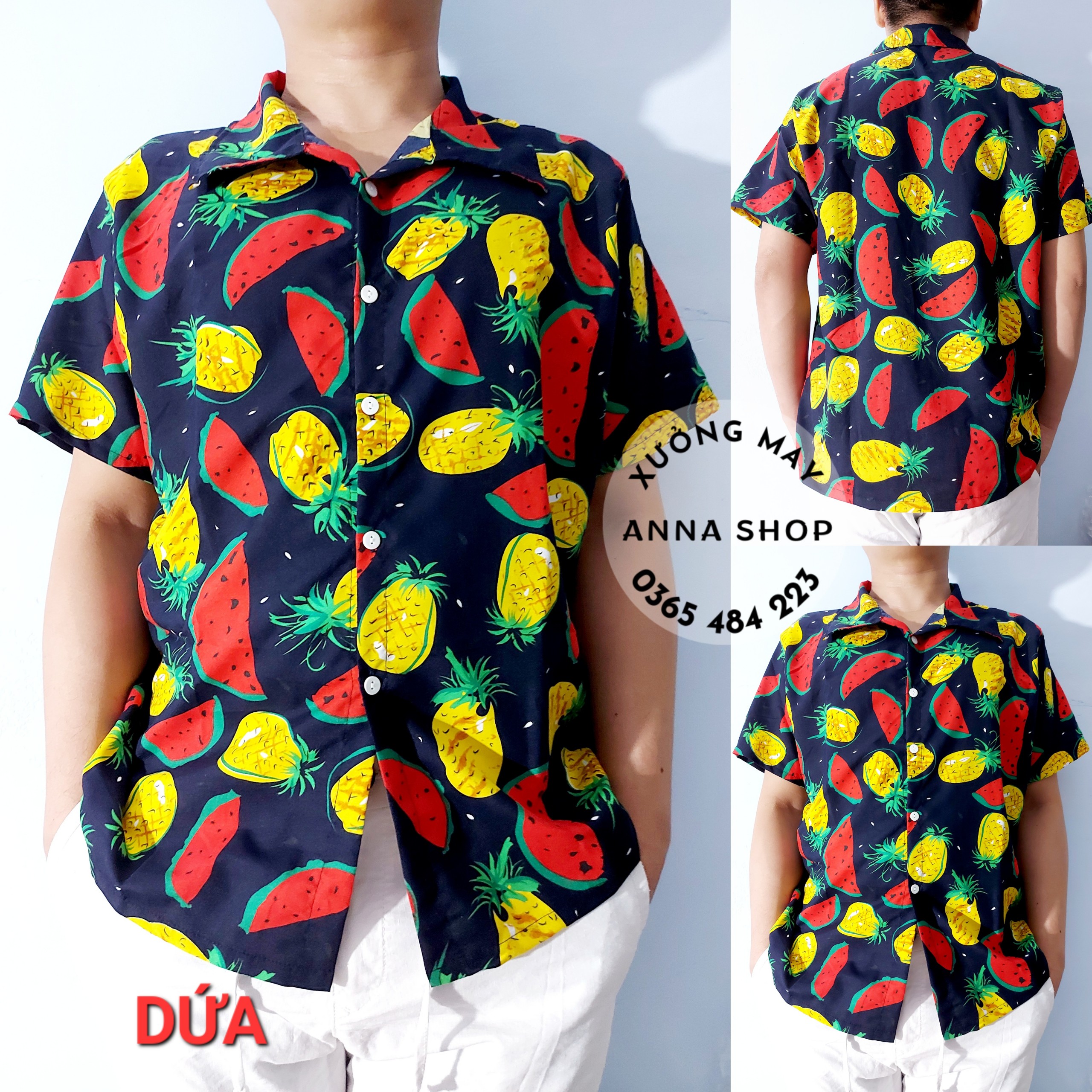 Áo Đi Biển, Áo Cổ Bẻ Họa Tiết Hawaii, Vải Kate Thái Cao Cấp