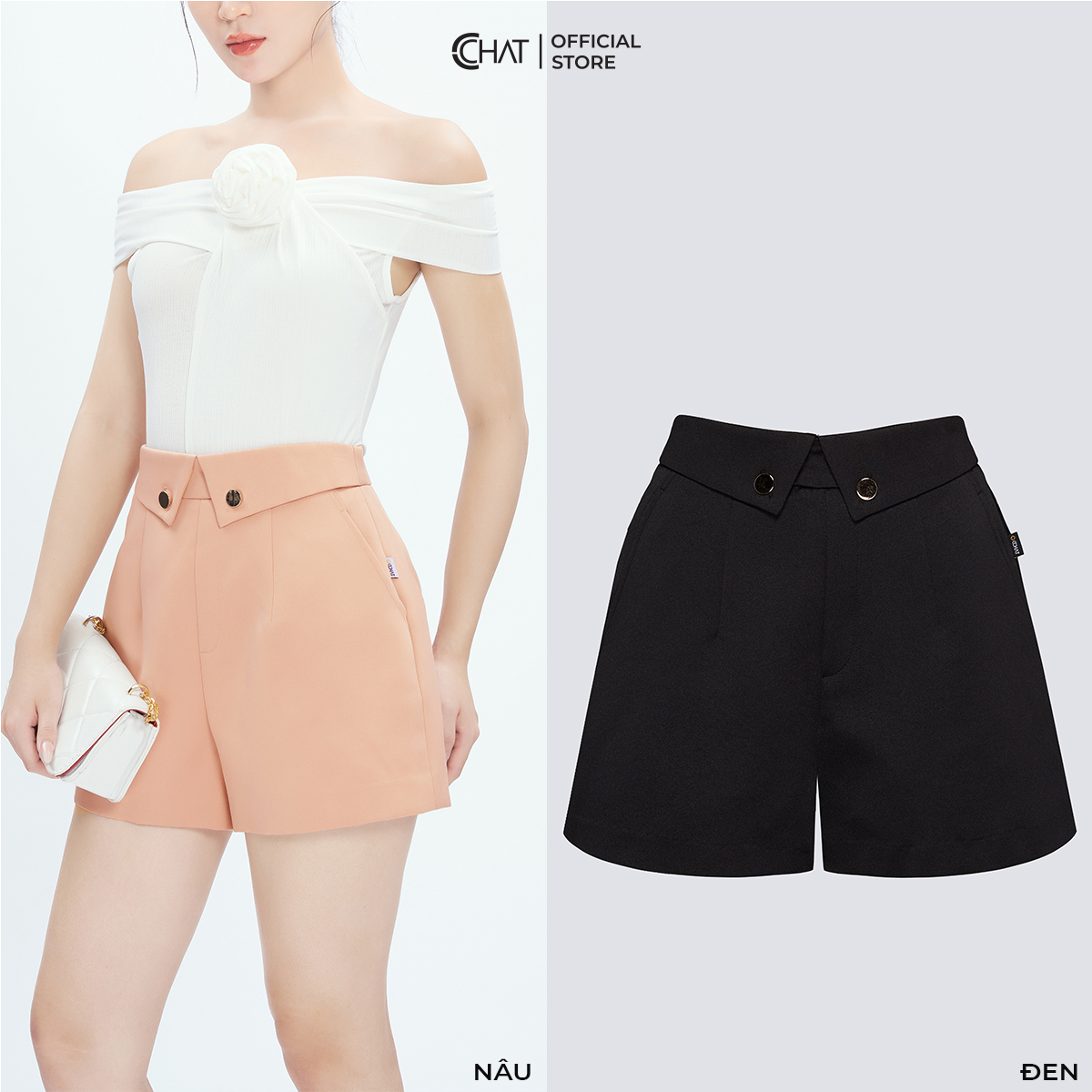 Quần Short Nữ CCHAT Cạp Lật Dáng A Chất Tafta Cao Cấp 53ONB2010AT