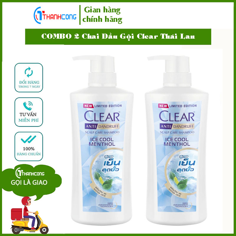 Combo 2 chai dầu gội đầu clear Bạc Hà 480ml Thái Lan
