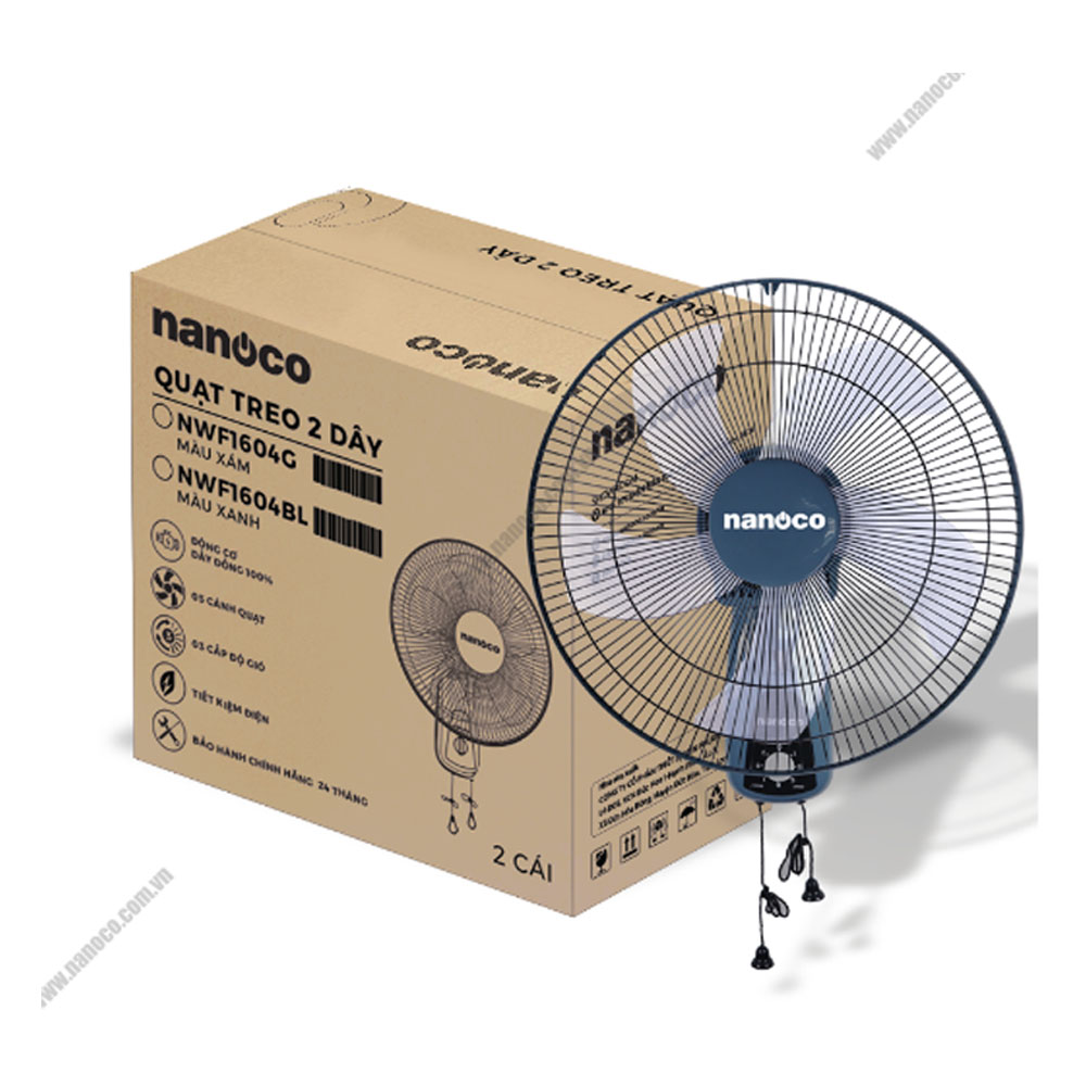 QUẠT TREO TƯỜNG NANOCO NWF1604G  2 DÂY
