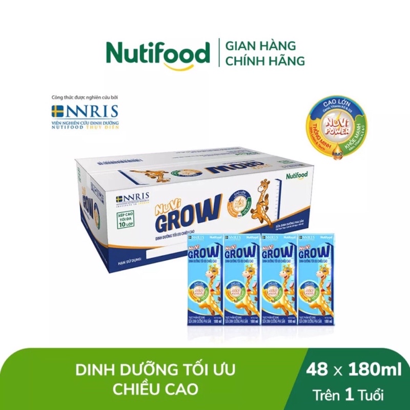 [MẪU MỚI] Thùng 48 hộp Sữa Bột Pha Sẵn NUVI GROW (180ml)
