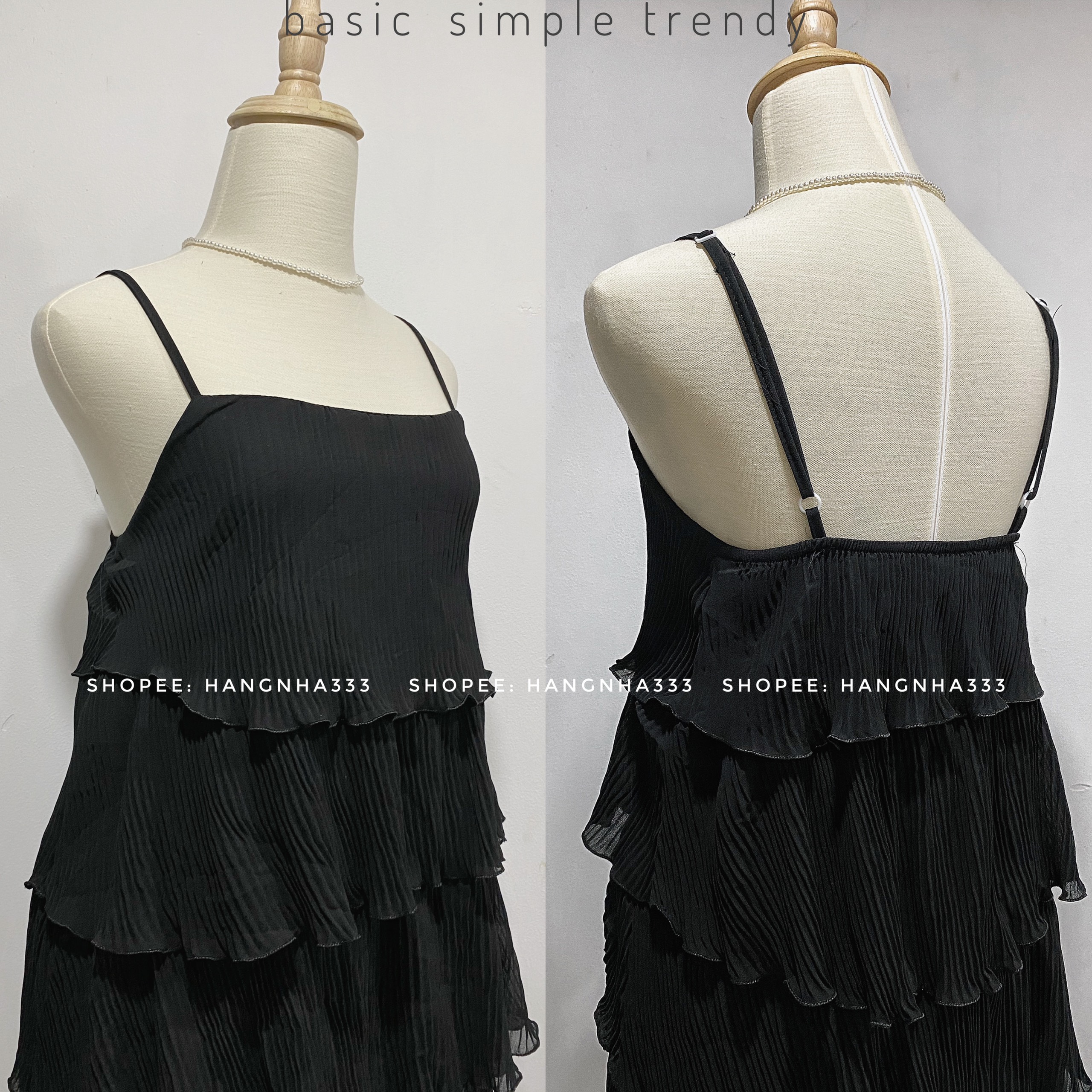 Đầm 2 dây dập ly xếp tầng basic Ulzzang trendy