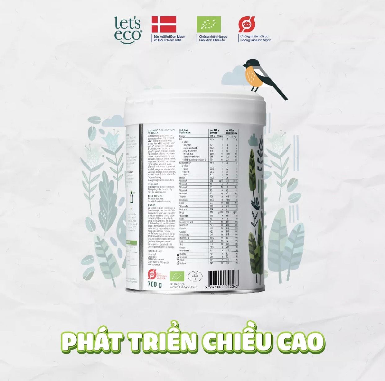 Sữa Bột Organic Let's Eco số 2 Cho Bé từ 6 tháng 700g (100% hữu cơ)
