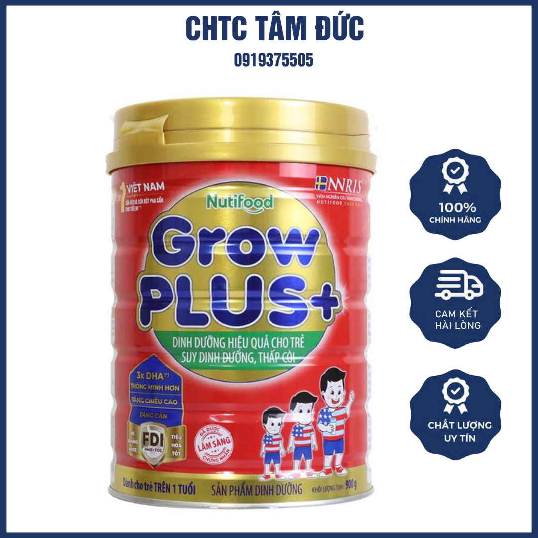 Lon Sữa Bột Dinh Dưỡng Nuti Grow Plus Đỏ 900g Nhãn hiệu Sữa trẻ em Số 1 Việt Nam,.Là sản phẩmcho trẻ suy dinh dưỡng thấp còi