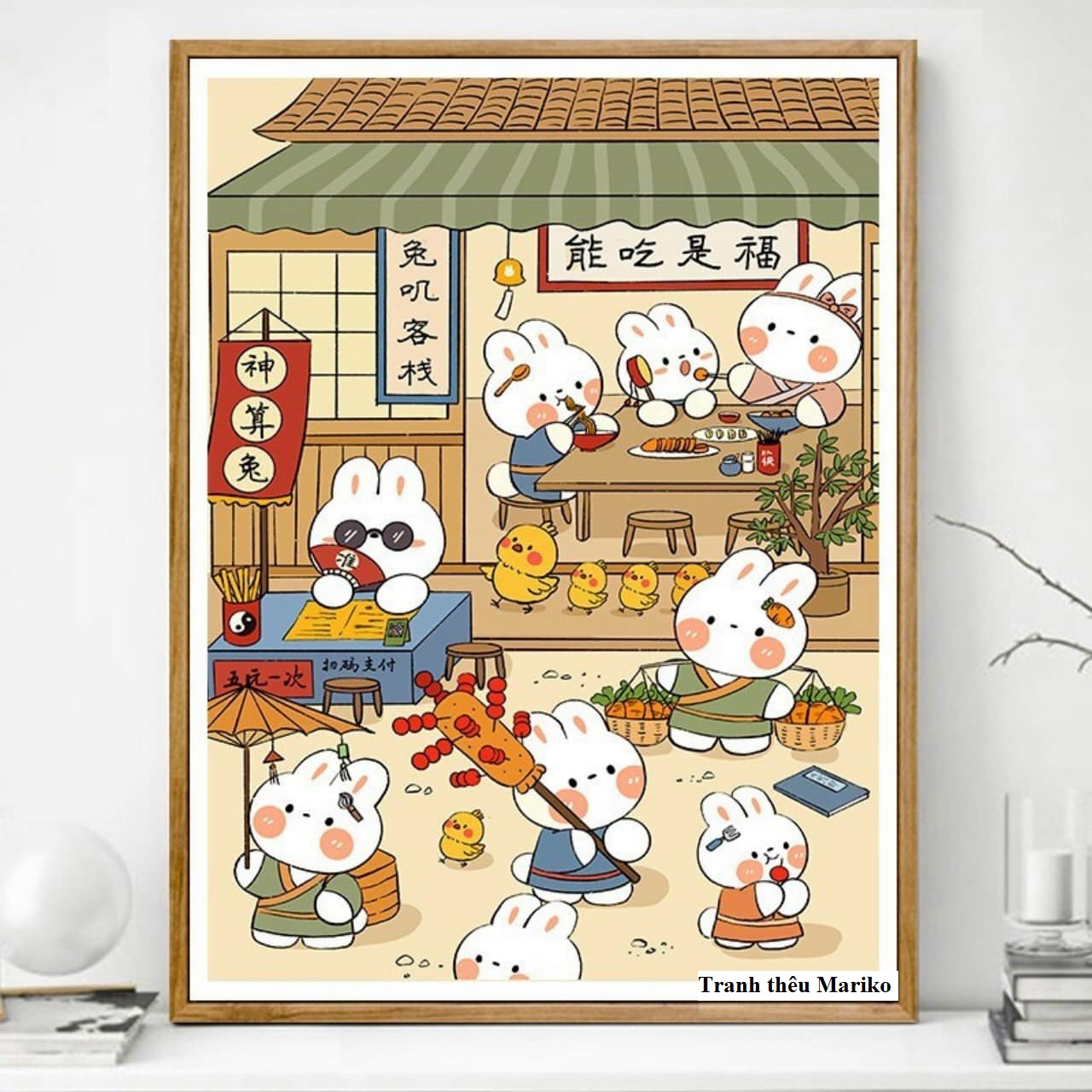 Tranh thêu kín gia đình thỏ j8106 kích thước 55 x 75 cm