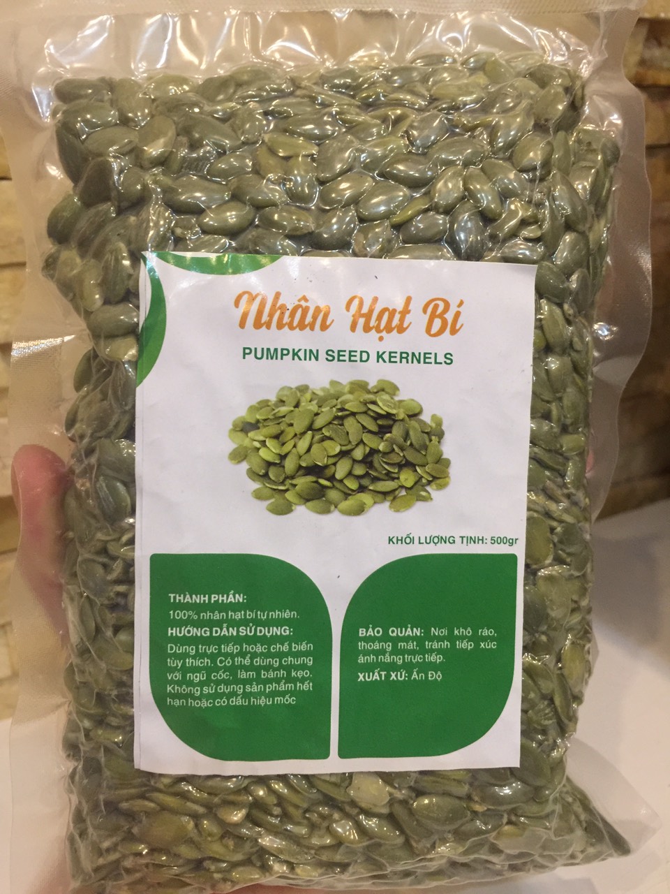 500 GRAM NHÂN HẠT BÍ ĐÃ TÁCH VỎ ẤN ĐỘ (túi hút chân không)