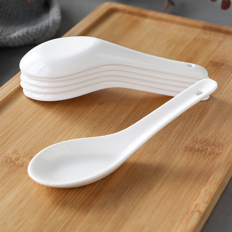 10 Ivory White Ceramic Spoons - Used for Restaurants and Cafes