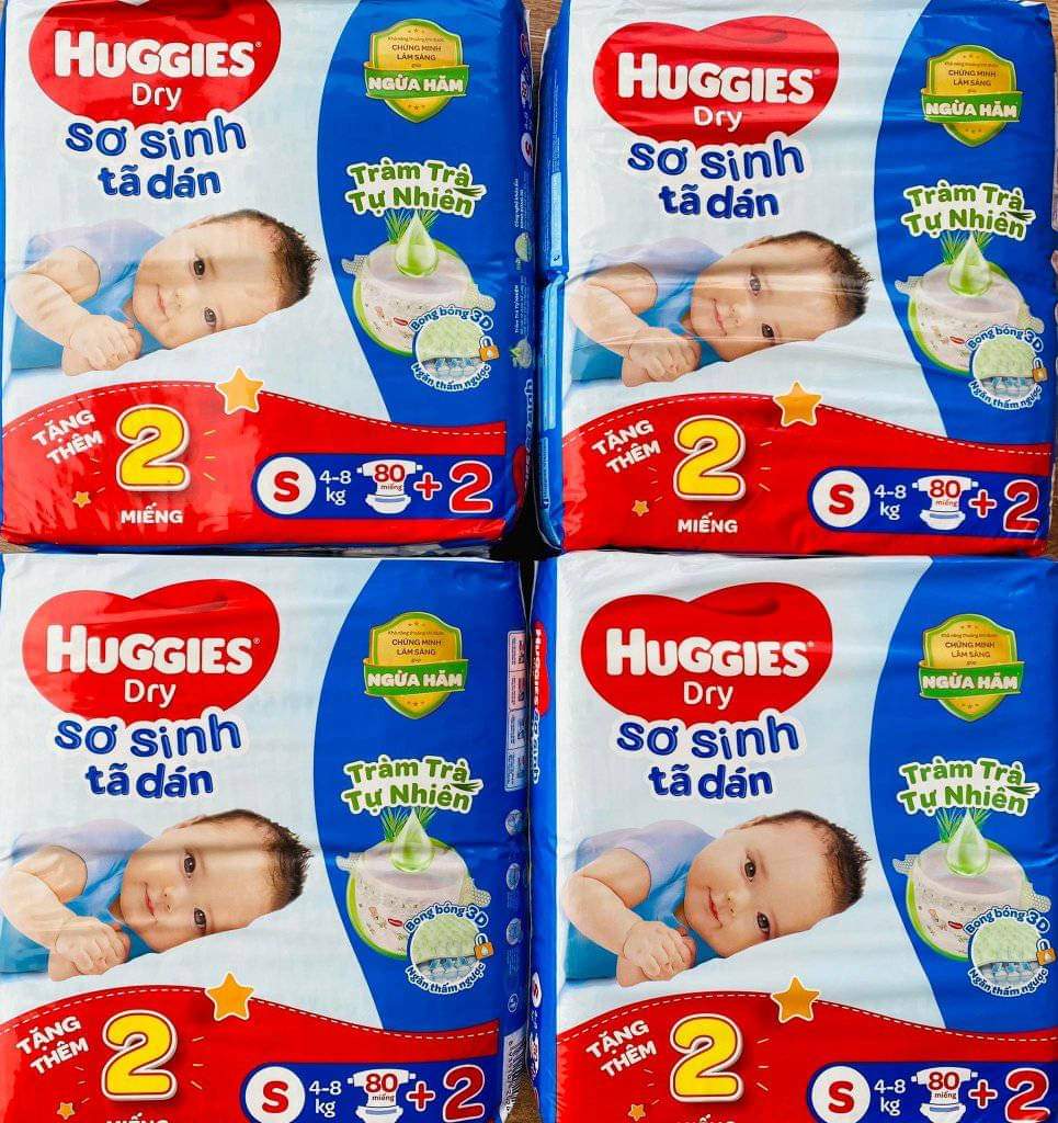 TÃ DÁN SƠ SINH HUGGIES DRY S 80 MIẾNG +(SIZE S 4-8KG)