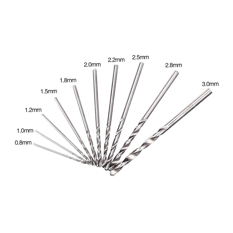 Bộ 10 mũi khoan mini HSS nhiều kích cỡ (0.8mm ~ 3.0mm)