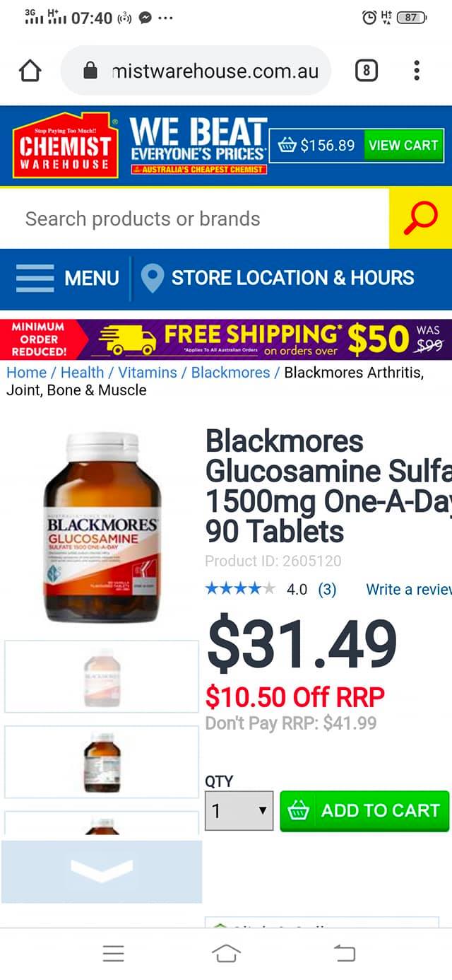 GLUCOSAMIN 1500mg ÚC 90 VIÊN