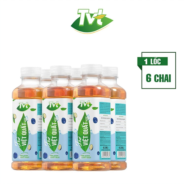 Lốc 6 chai trà tvt việt quất chai 450ml tinh chất trà xanh, trà đen