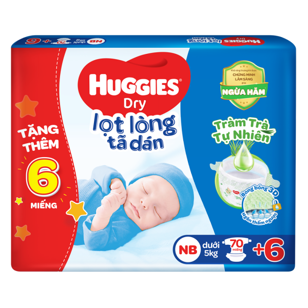 Tã bỉm dán sơ sinh Huggies size NB70+6 / S54+6 / S80+2 / M76+3