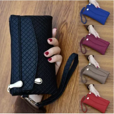 Women Fashion Retro Phone Pocket Purse Zipper Mini Wallet Check Bag