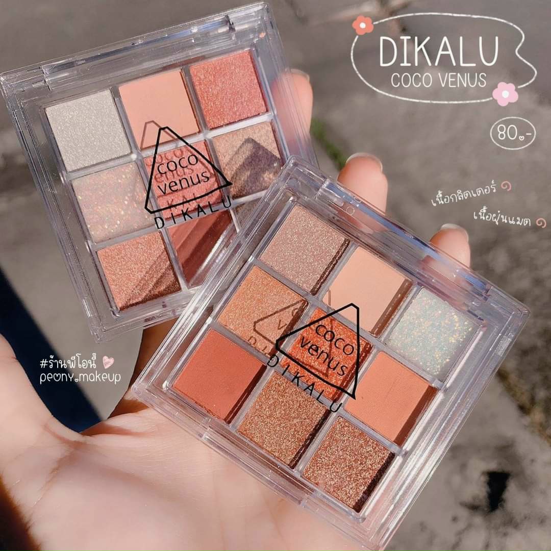 Bảng phấn mắt dikalu coco venus 9 màu, bộ phấn mắt nhũ lấp lánh, hiệu ứng lâu trôi