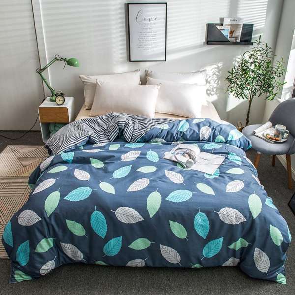 Bắc Âu Sắc Xanh Thiên Nhiên 100% Cotton Hai Người Vỏ Chăn Giản Lược 100% Cotton 1.5m1.8 M Ga Trải Giường Miếng Vỏ Chăn 180X220X240