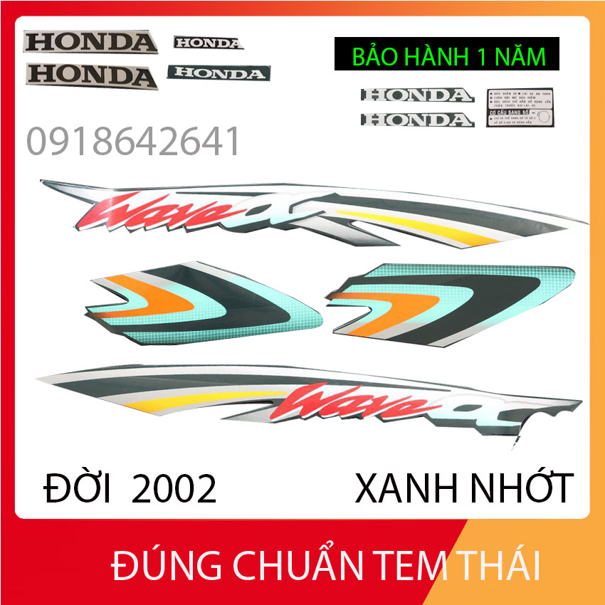 Bộ tem 3 lớp dán full xe hàng xịn cho wave anpha mẫu nhỏ đời 2002 - màu xanh nhớt