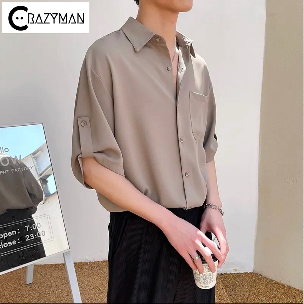 Áo sơ mi nam tay ngắn unisex form rộng phong cách Hàn Quốc , áo sơ mi nam tay lỡ 3 màu trắng đen nâu