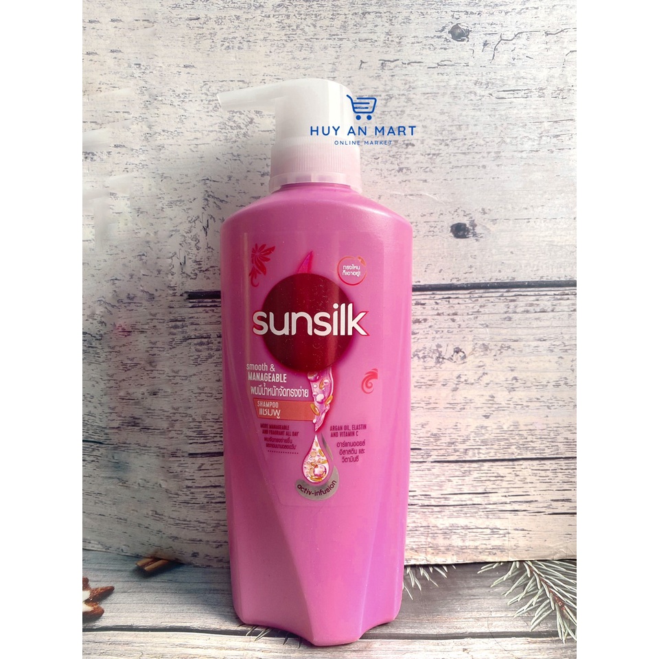 Dầu gội và dầu xả Sunsilk mềm mượt và phục hồi tóc hư tổn Thái Lan màu hồng 425ml và 425ml