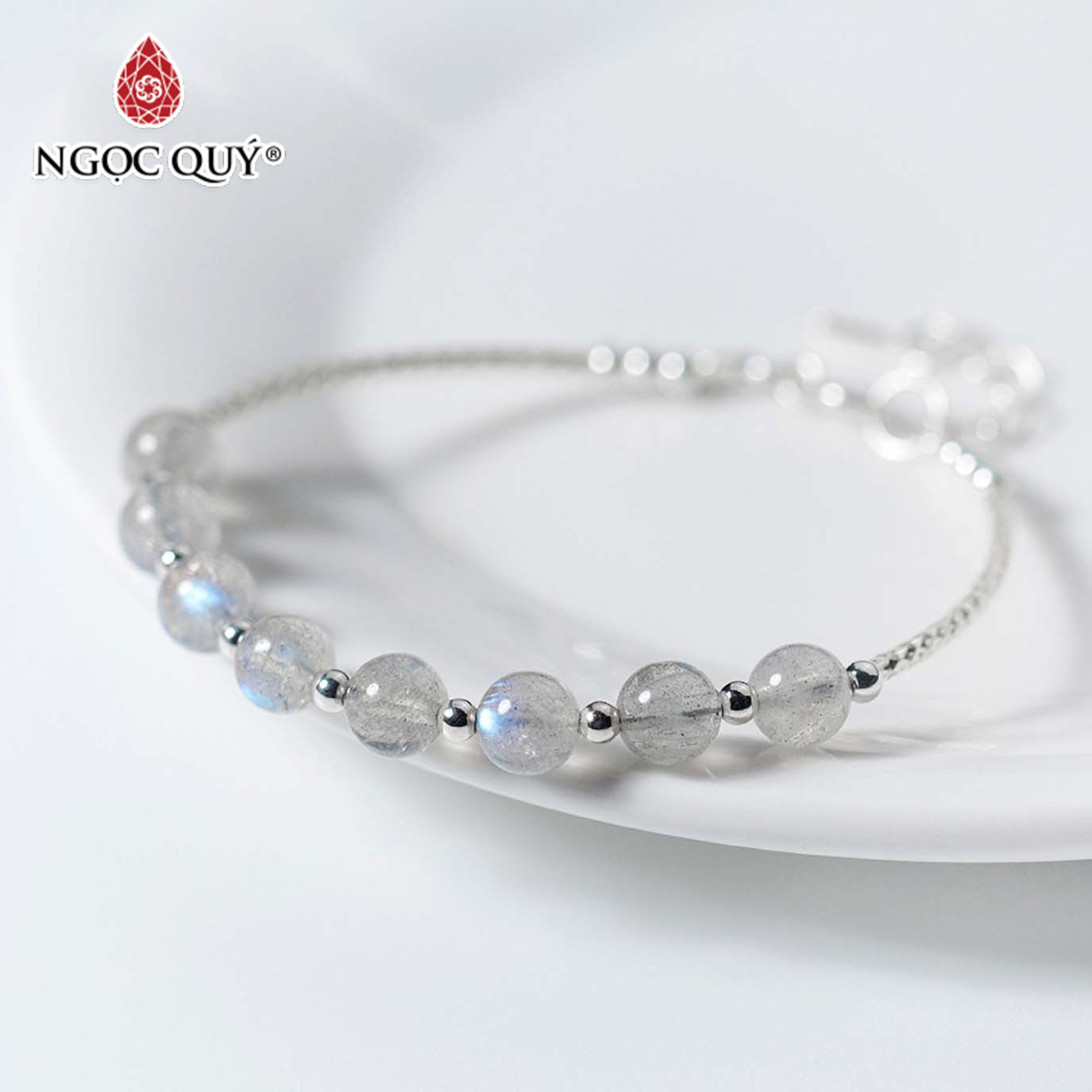 [HCM]Vòng tay bạc đá xà cừ mệnh thủykim- Ngọc Quý Gemstones