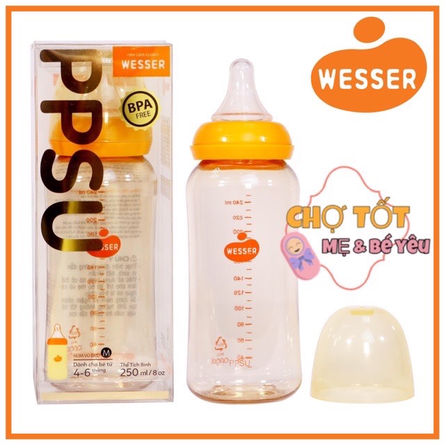 Bình sữa wesser cổ hẹp cao cấp ppsu mẫu mới 60ml/140ml/240ml