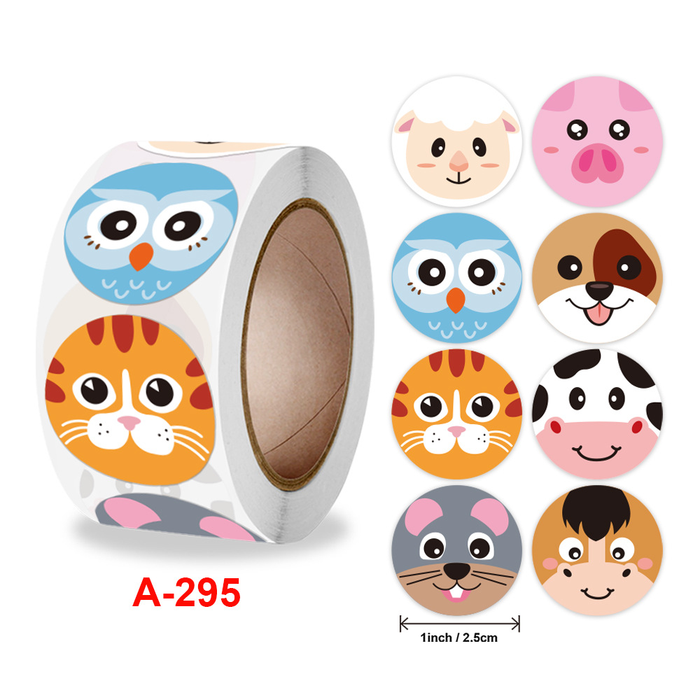 Cuộn 500 tem Sticker Hình thú dễ thương cho bé - 2.5cm