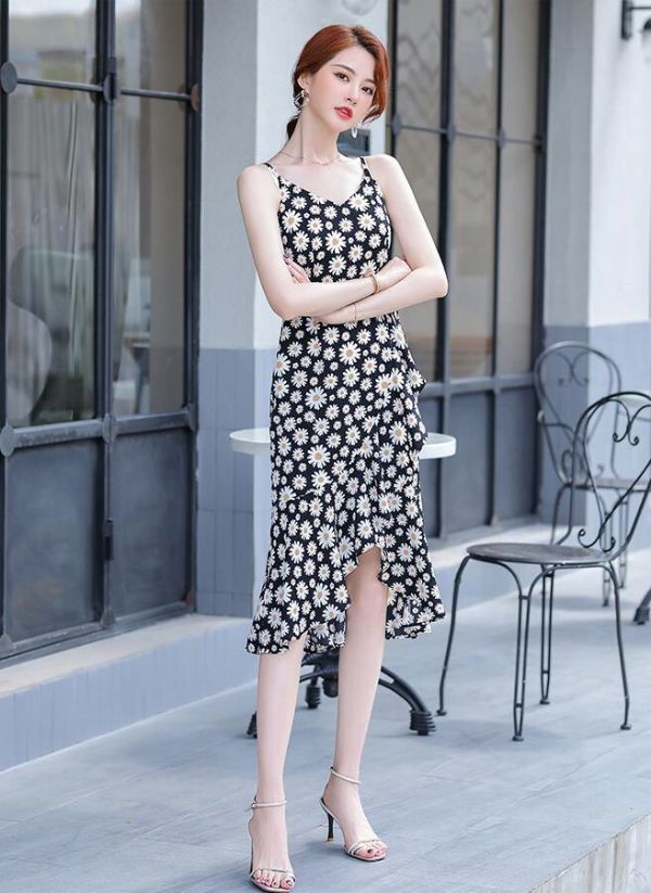 [HCM]ĐẦM XÒE 2 DÂY ĐUÔI CÁ HOA CÚC SIÊU HOT