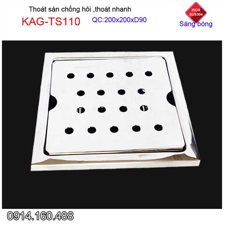 [HCM]Hố ga thoát sàn Inox Kace ống 9cm KAG-TS110 Inox 304, phễu thoát nước chống hôi 20x20 cm ống D90  thoát nhanh chặn tóc tốt
