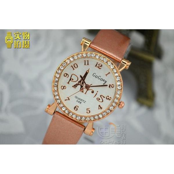 Đồng hồ nữ AH466 Gogoey Korea G4 THỜI TRANG dây da viền đính đá kim cương Paris + Tặng kèm hộp và Pin dự phòng