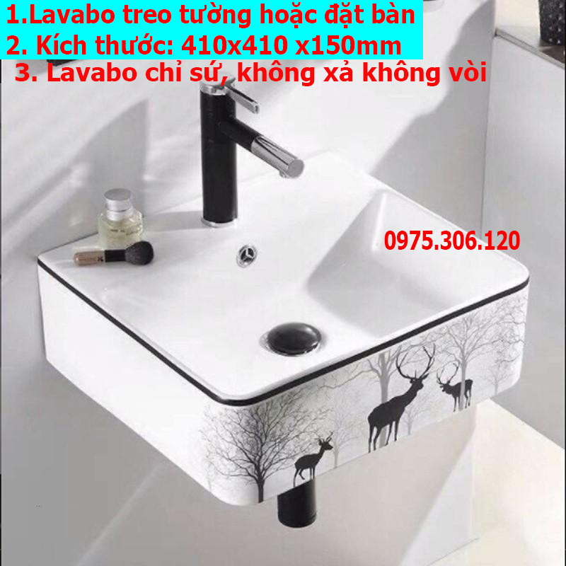Chậu rửa mặt lavabo TREO TƯỜNG HAY ĐẶT BÀN ĐÁ 8814L CON HƯƠU VUÔNG