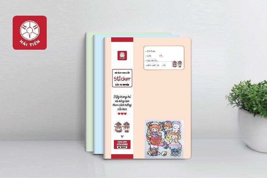HẢI TIẾN Vở ô ly Sticker (48,80 trang) - 100g/m2 (Giao mẫu ngẫu nhiên - Có tặng kèm Sticker - Lốc 5,3 cuốn)