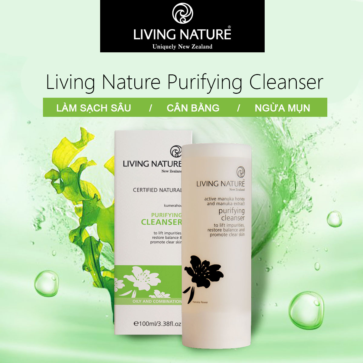 [HCM]Sữa rửa mặt Purifying Cleanser Living Nature 100ml – Da dầu/da mụn