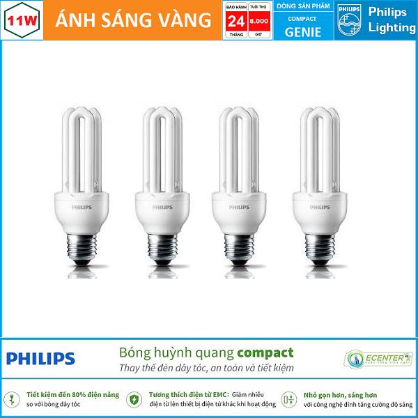( Bộ 4 ) Bóng đèn Compact Philips Genie 11W CDL E27 ( Ánh sáng Trắng + Vàng)