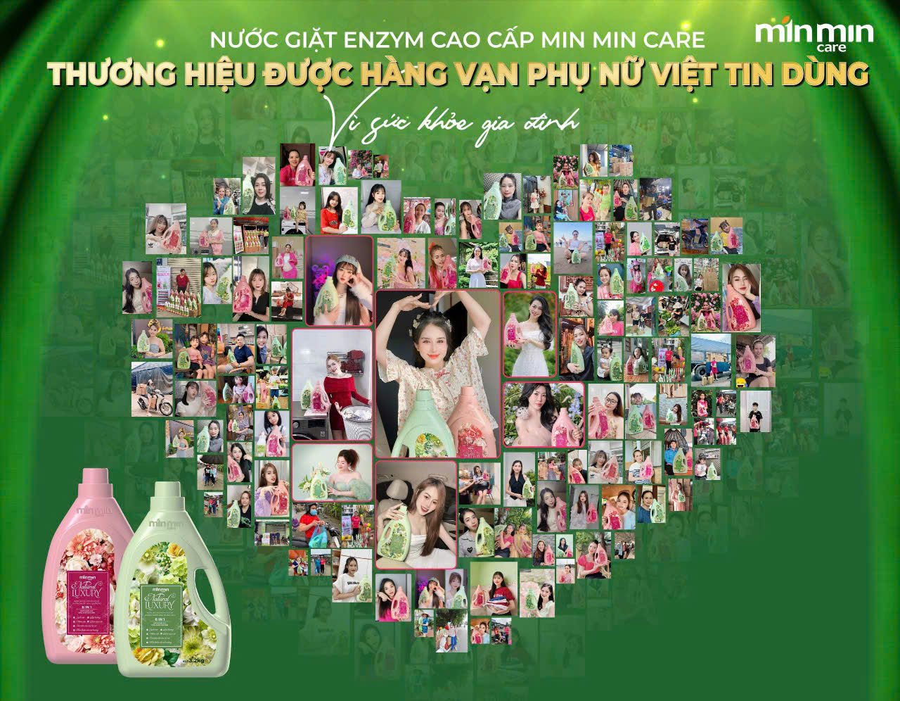 nước giặt minmin care thùng 2 can 6,4 lít giặt-xả enzym sinh học sạch sâu,lưu hương,an toán TẶNG nước lau sàn 1000ml