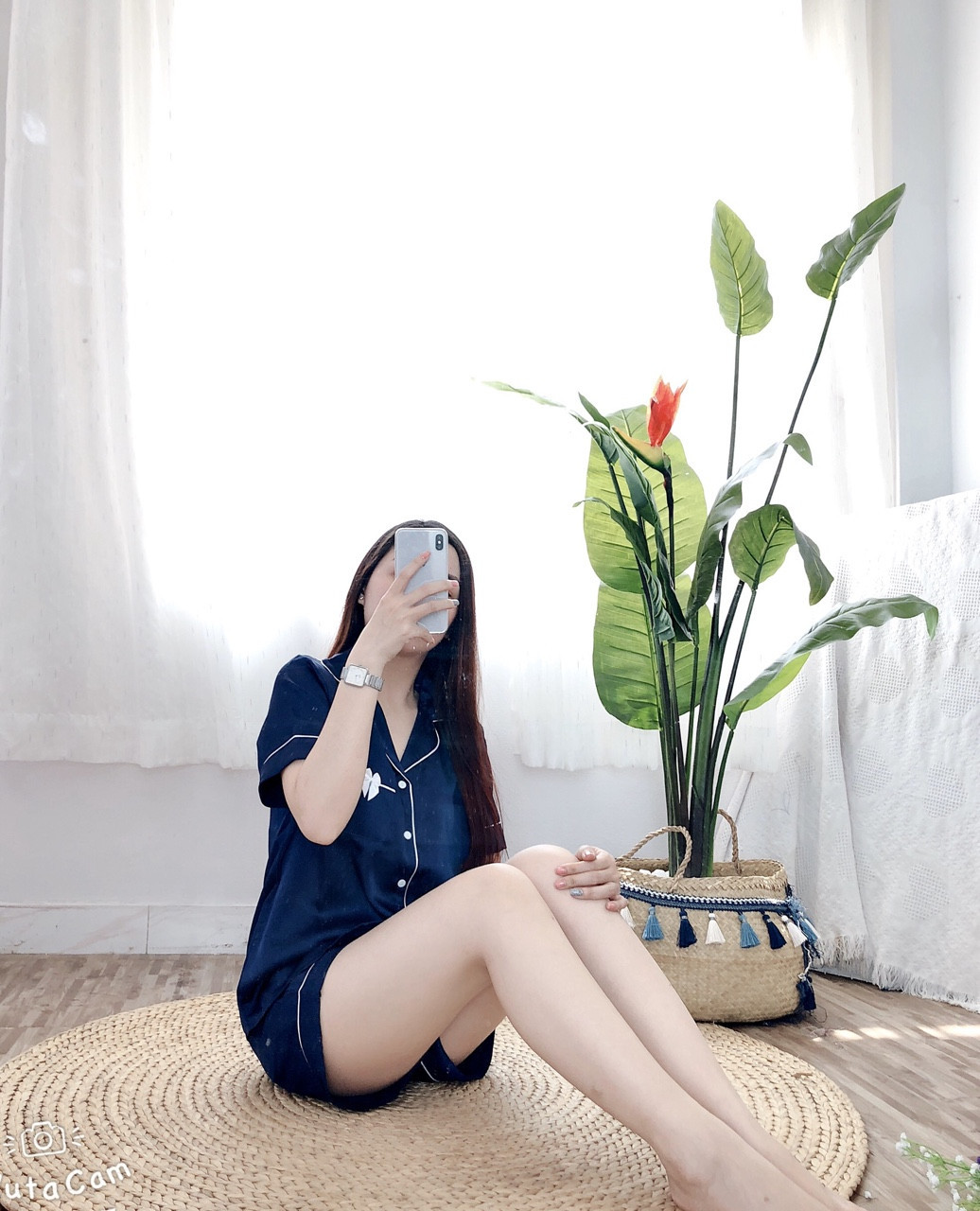 Đồ bộ pizama phi lụa đùi nơ mặc nhà