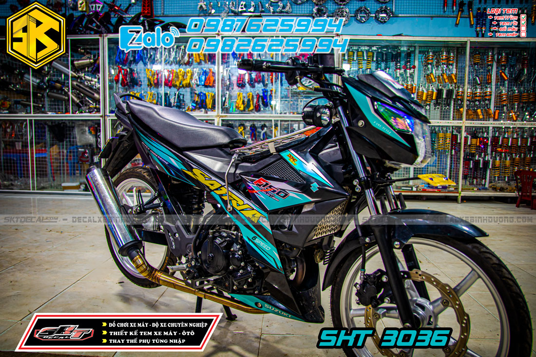 tem rời xe satria xanh đen