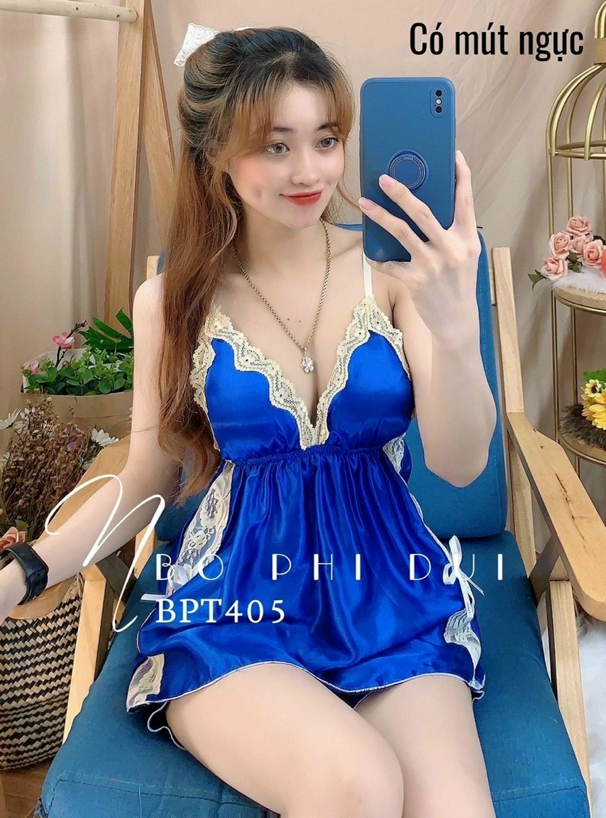 Đồ Ngủ Sexy Nữ-Đồ Ngủ 2 dây chất phi lụa có mút ngực (ảnh +video thật)