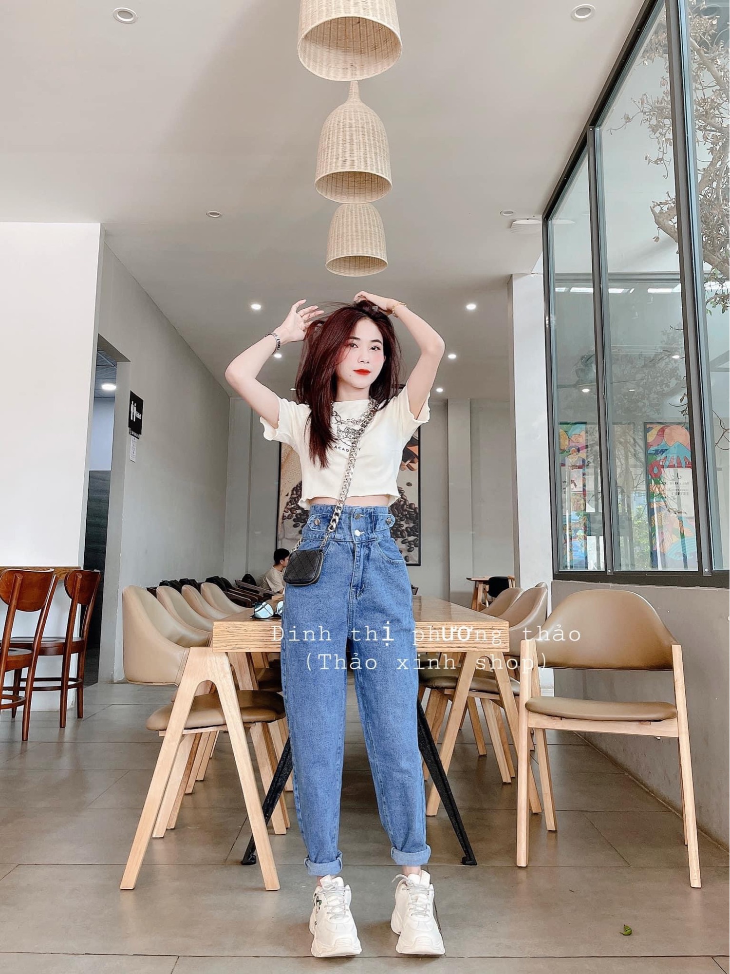 Baggy Jeans 2 Nút Đai Nút + Crop Sakapoche