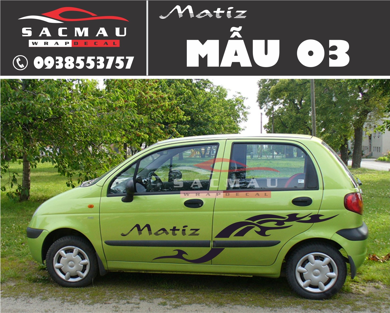 Tem dán xe Daewoo Matiz, tem dán xe ô tô thể thao