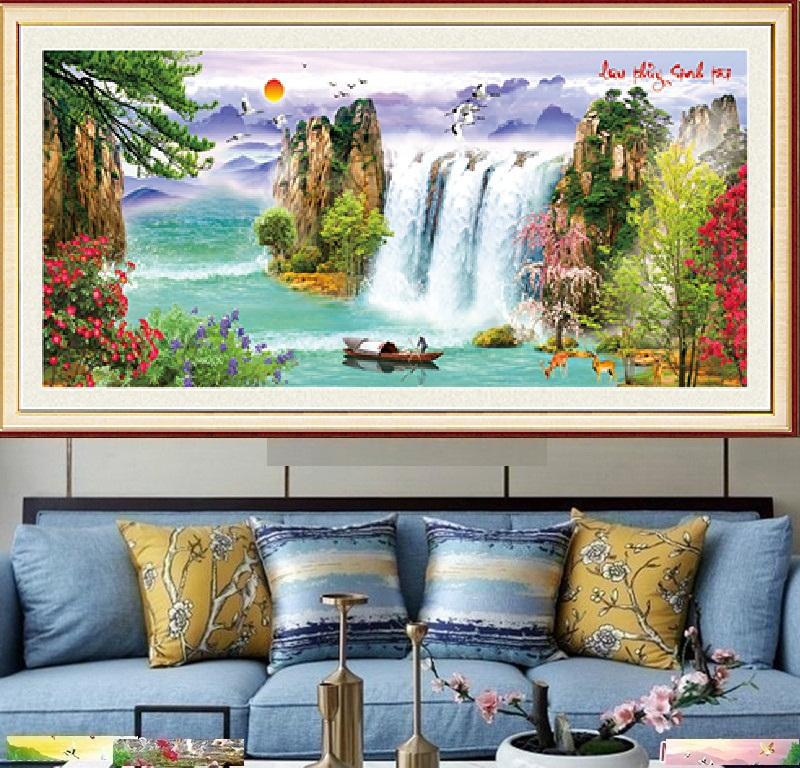 Tranh đính đá Lưu thủy sinh tài. Mã tranh LV208, hãng Lavender, kích thước 104x50 cm