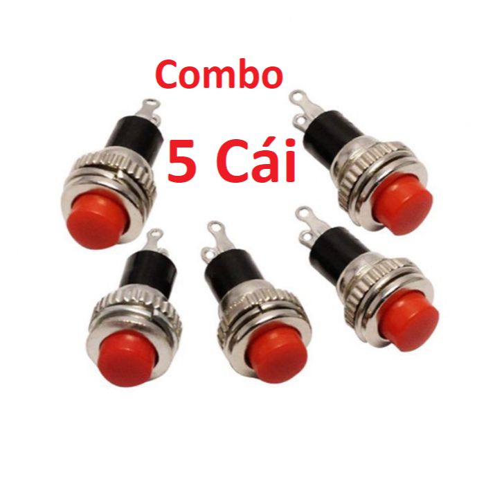 Combo 5 công tắc nhấn đề vỏ sắt chịu nhiệt, công tắc nhấn nhả 2 chân 12mm lỗ 10mm DS-314 nhấn nhả không khóa - Hồng uyên