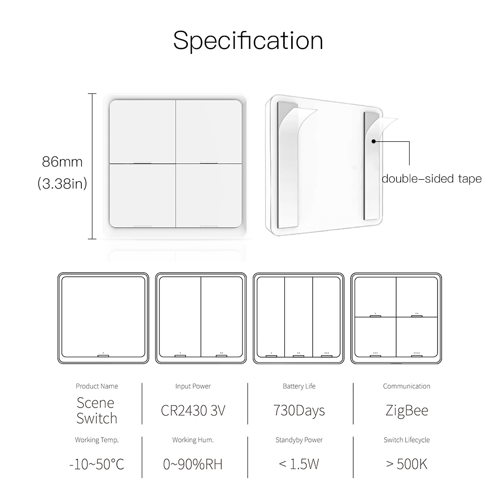 Công Tắc Ngữ Cảnh Tuya Zigbee  4 Nút Dán Tường ZNC1