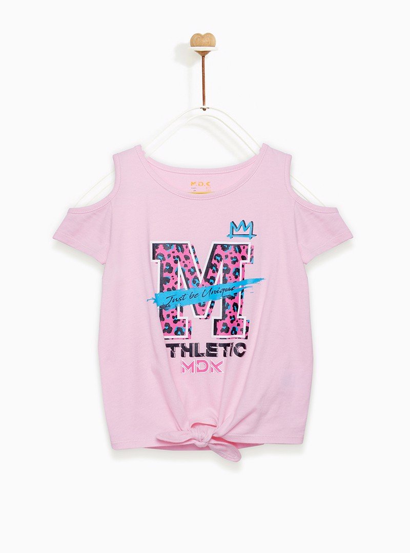 Aó Bé Gái Off the shoulder printed tie-knot tee