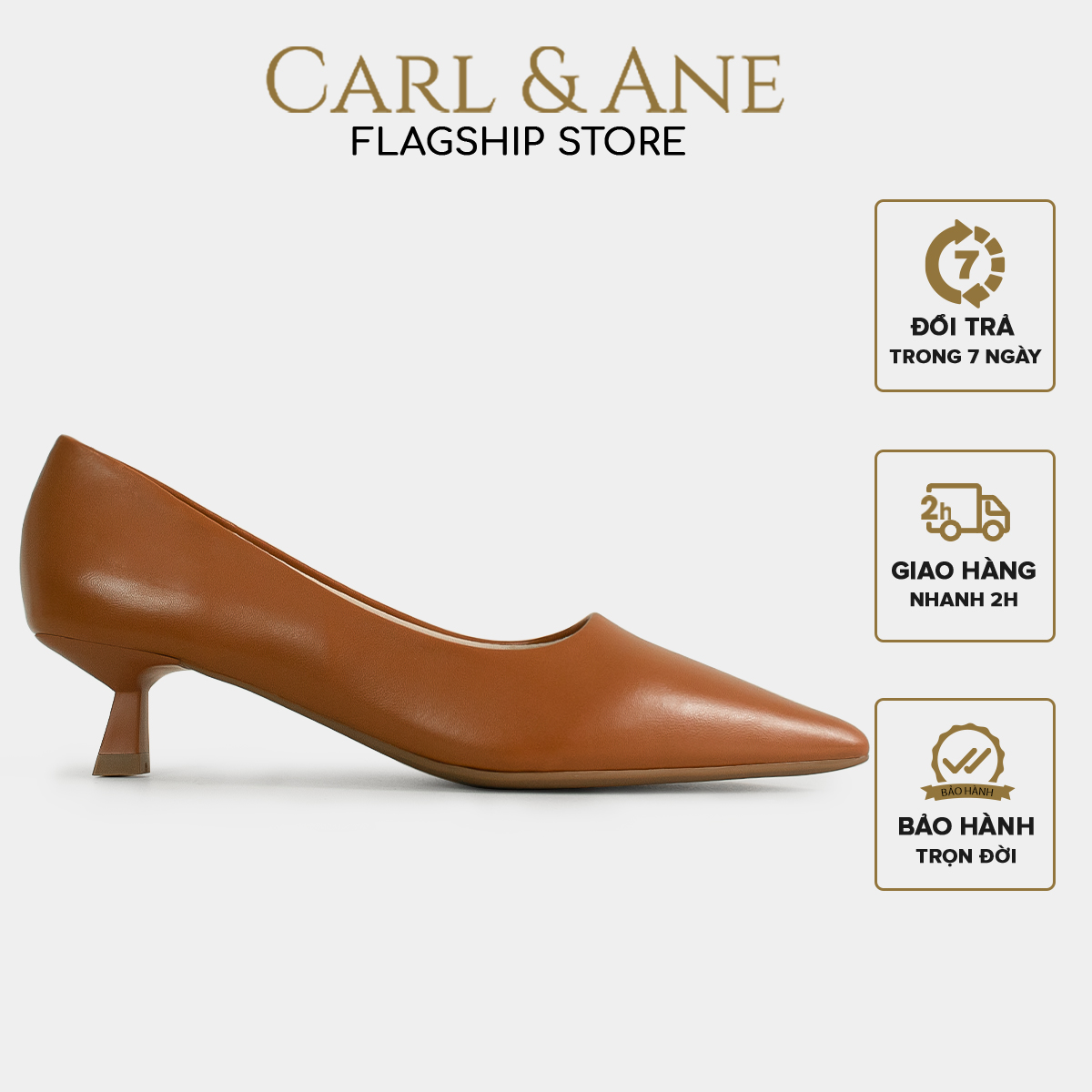 [CHỈ 18/12 0H-12H - MUA 3 GIẢM 20%] Carl & Ane - Giày cao gót mũi nhọn gót cao 4cm kiểu dáng công sở basic màu bò _ CP017