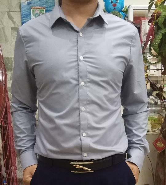 SALE - Q7 - Áo sơ mi ( Xám )  nam tay dài công sở dáng ôm, vải lụa không nhăn, thấm hút mồ hôi tốt thời trang phong cách lịch sự năng động trẻ trung