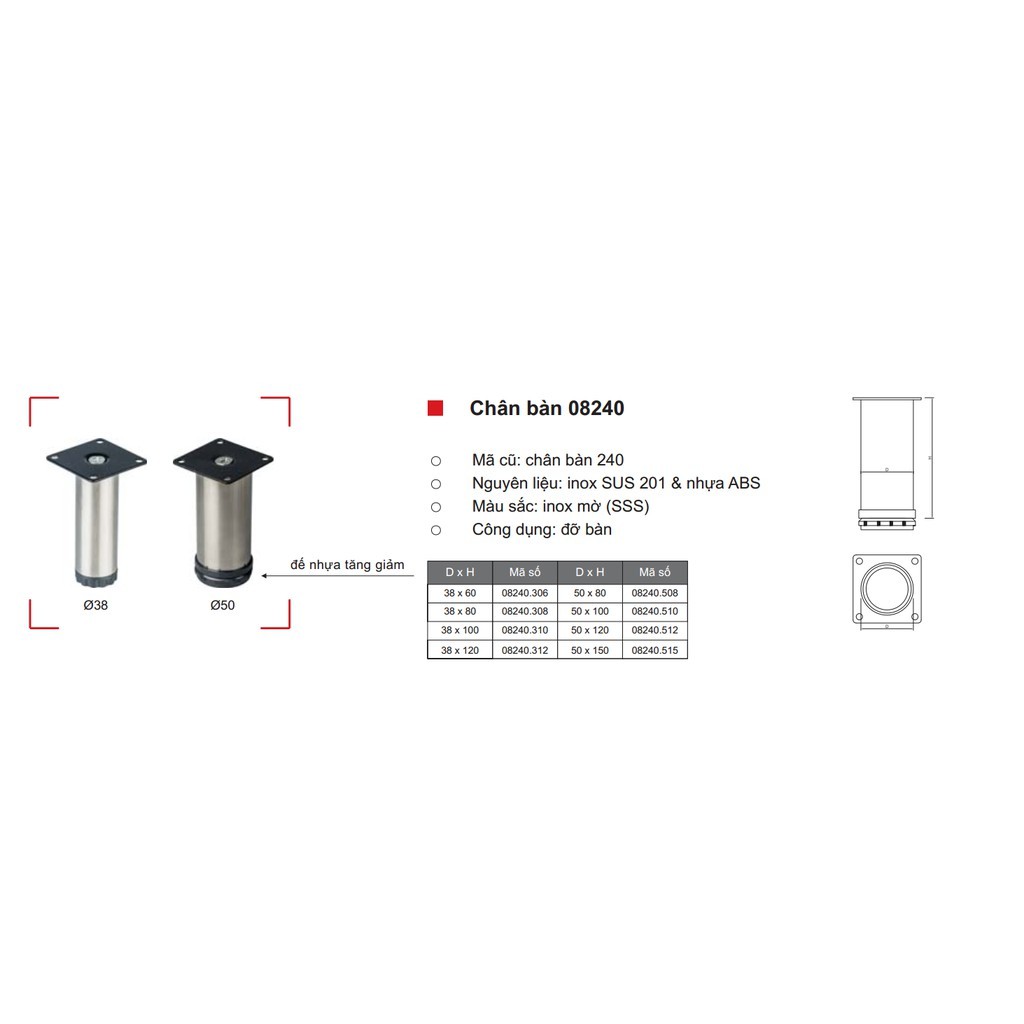 [HCM]Đỡ chân bàn inox chính hãng Ivan 08240