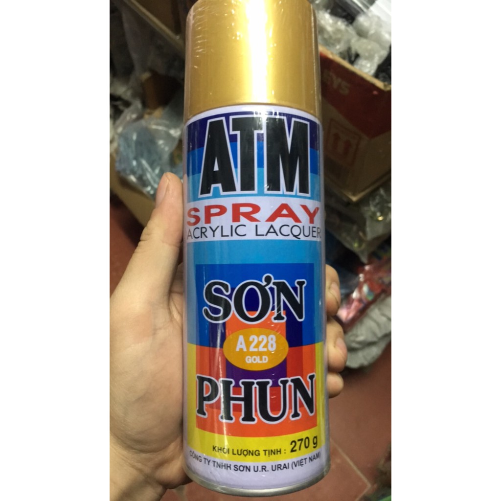 Sơn xịt ATM cho xe máy Spray A228 Gold ( màu nhũ vàng đồng) 400ml