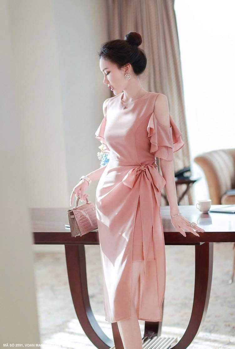 🎀 MYDU SHOP - MS 2591 | Đầm Bèo Tay Thắt Nơ Eo – Nữ Tính, Thanh Lịch 🎀