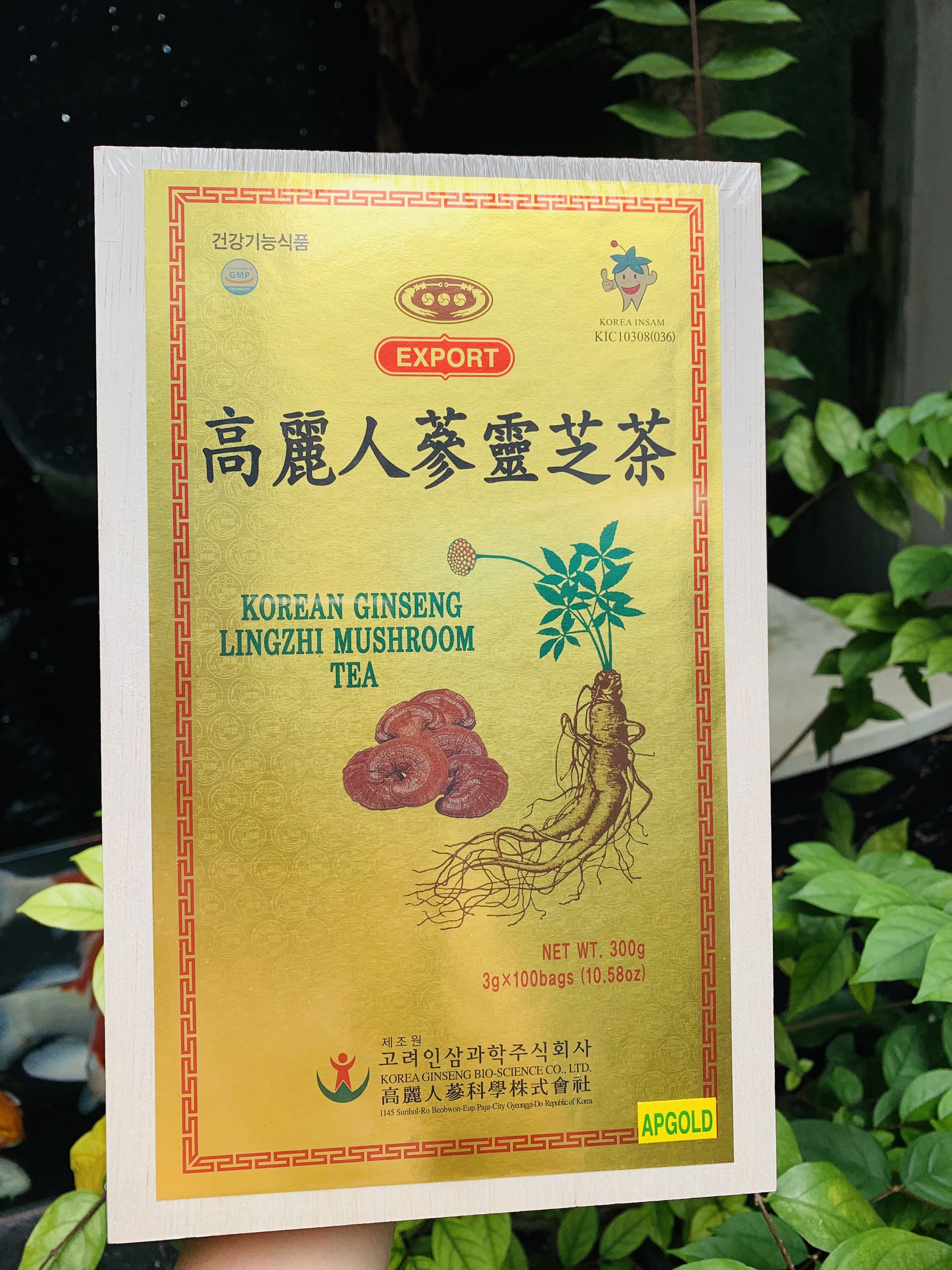 {Quà tặng} Trà sâm Linh Chi Hàn Quốc Bio Apgold (hộp gỗ 3g x 100 gói)